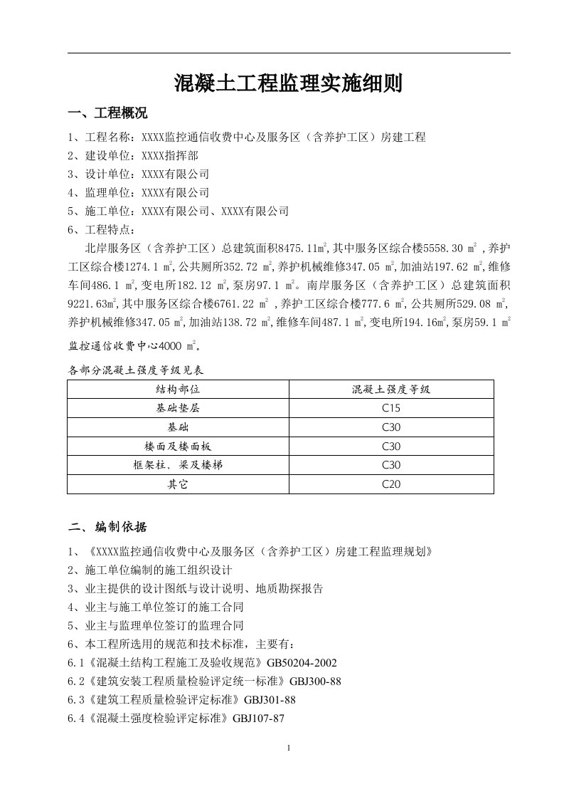 混凝土工程监理实施细则