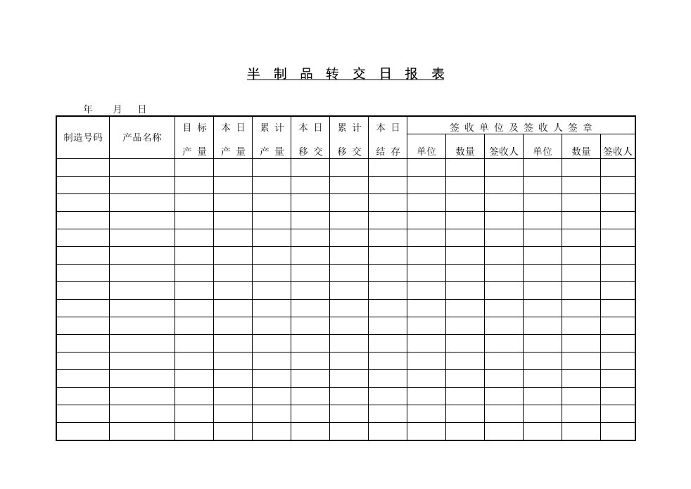 【管理精品】C071002-半制品转交日报表