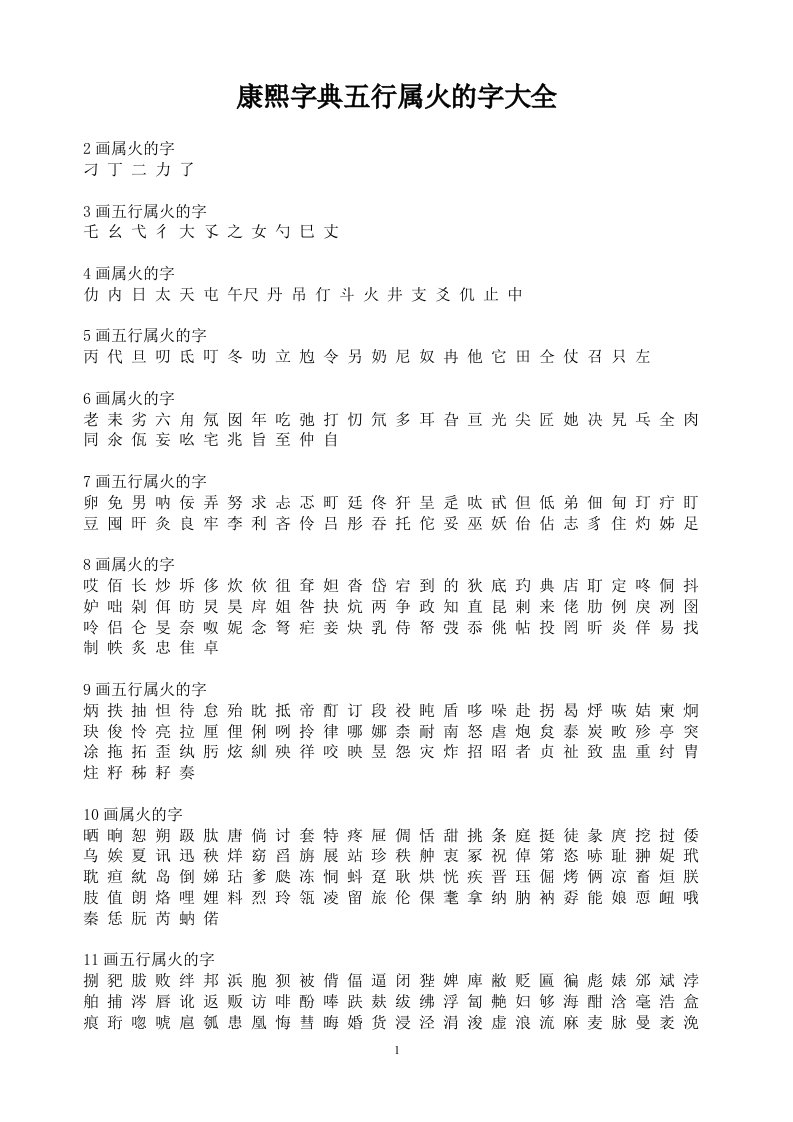 康熙字典之五行属火的字大全