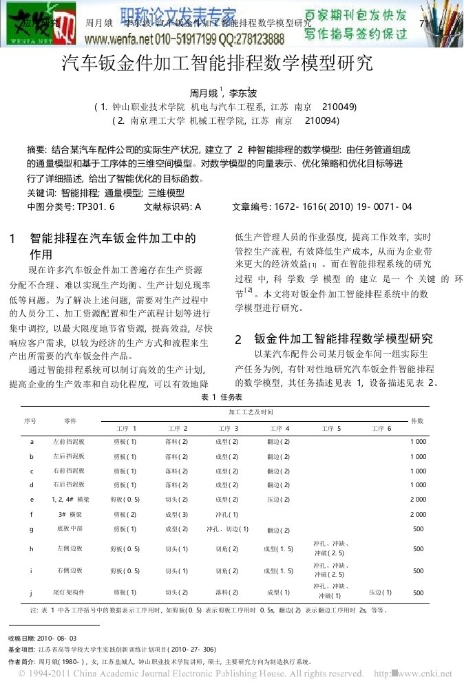 汽车钣金毕业论文：汽车钣金件加工智能排程数学模型研究