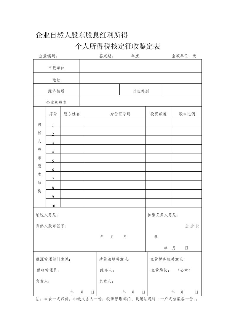 个人所得税核定征收鉴定表