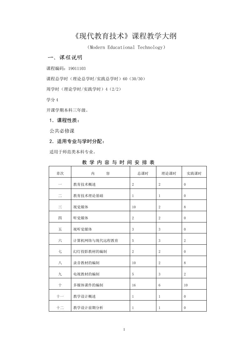 现代教育技术课程教学大纲