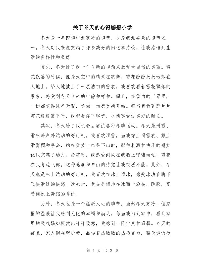 关于冬天的心得感想小学