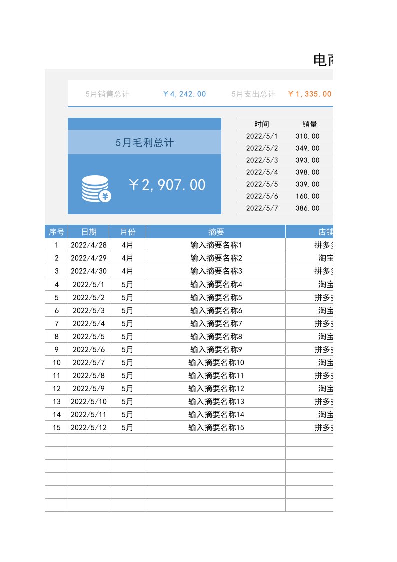 企业管理-183电商店铺销售成本管理表