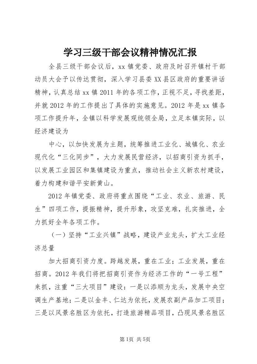 学习三级干部会议精神情况汇报