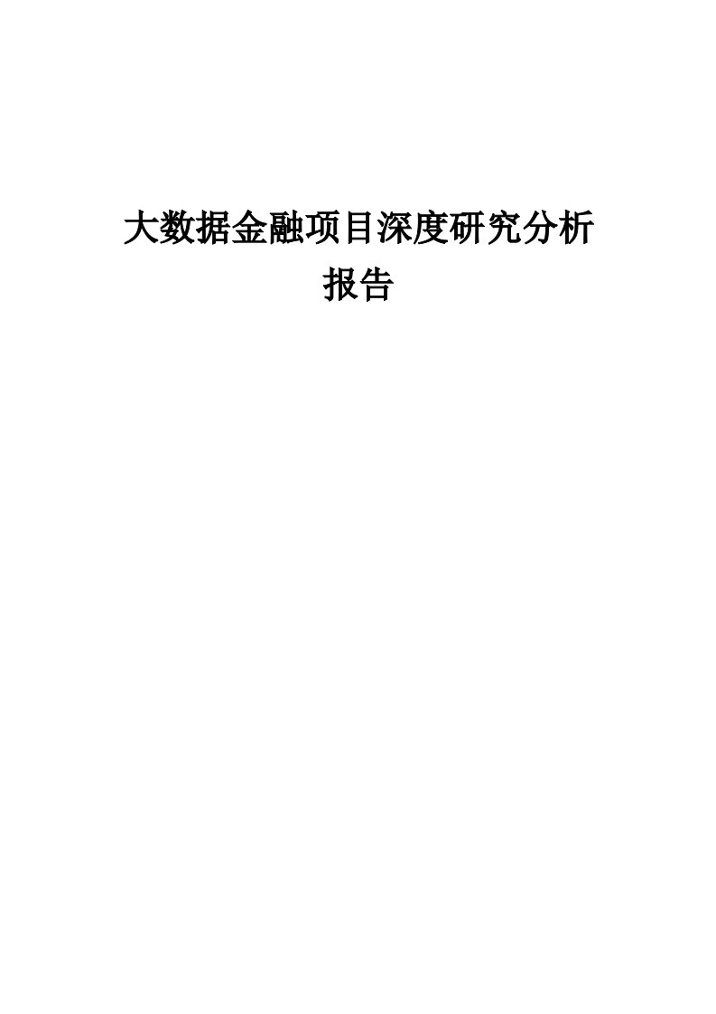 2024年大数据金融项目深度研究分析报告