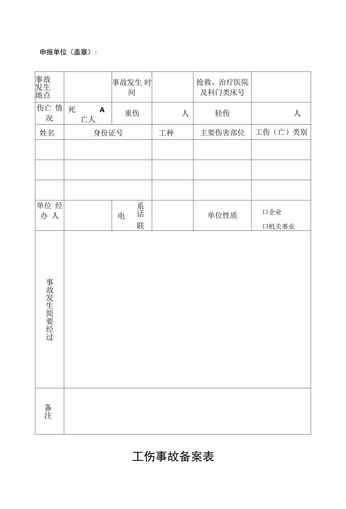 工伤事故备案表