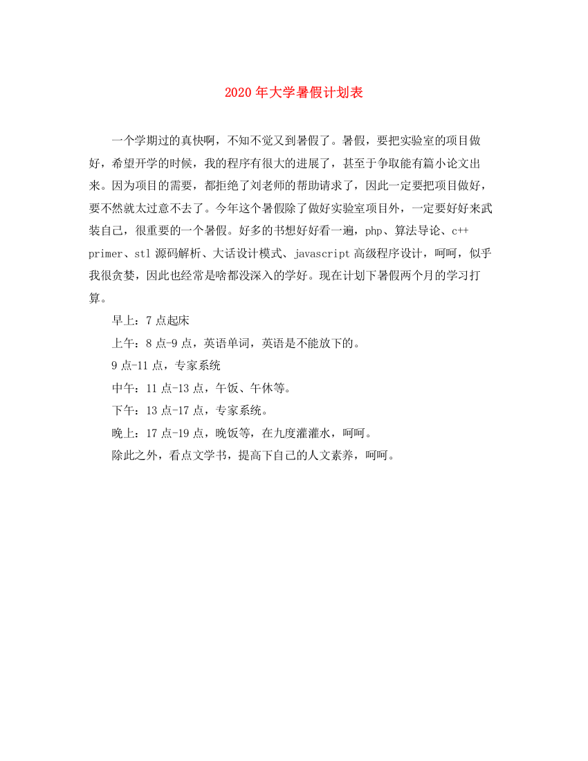 精编之年大学暑假计划表