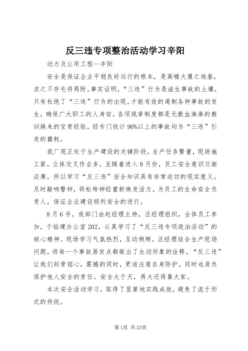 反三违专项整治活动学习辛阳