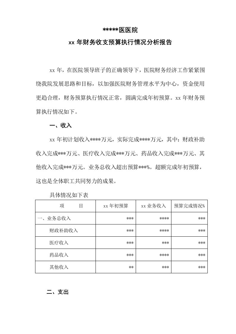 医院财务收支预算执行情况分析报告