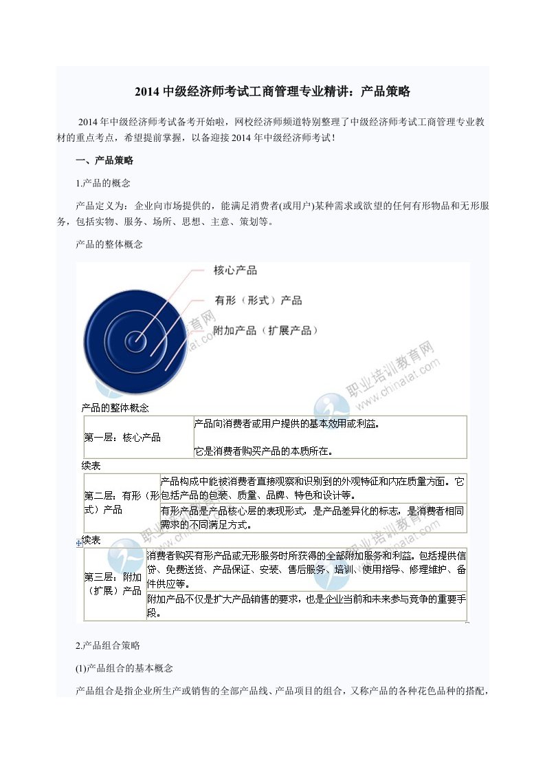 中级经济师考试工商管理专业精讲产品策略