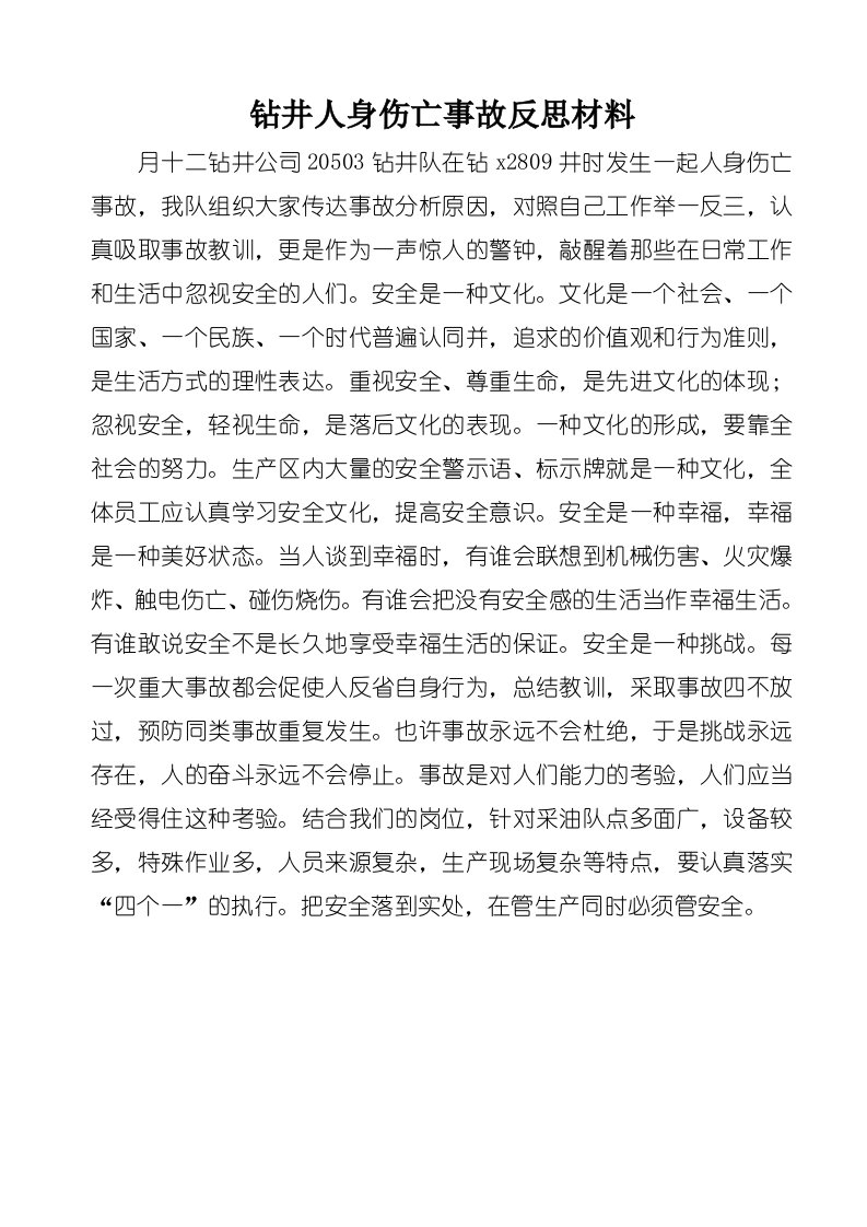 钻井人身伤亡事故反思材料