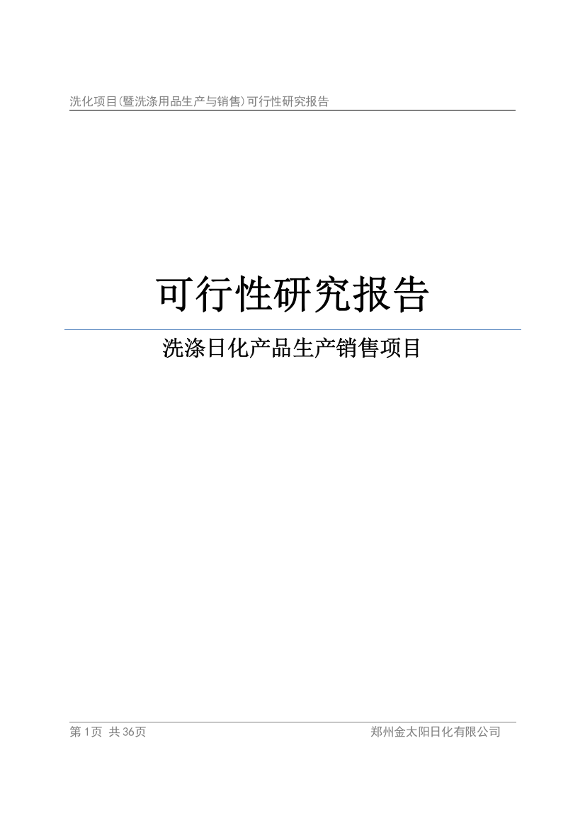 洗化项目(暨洗涤用品生产与销售)可行性研究报告