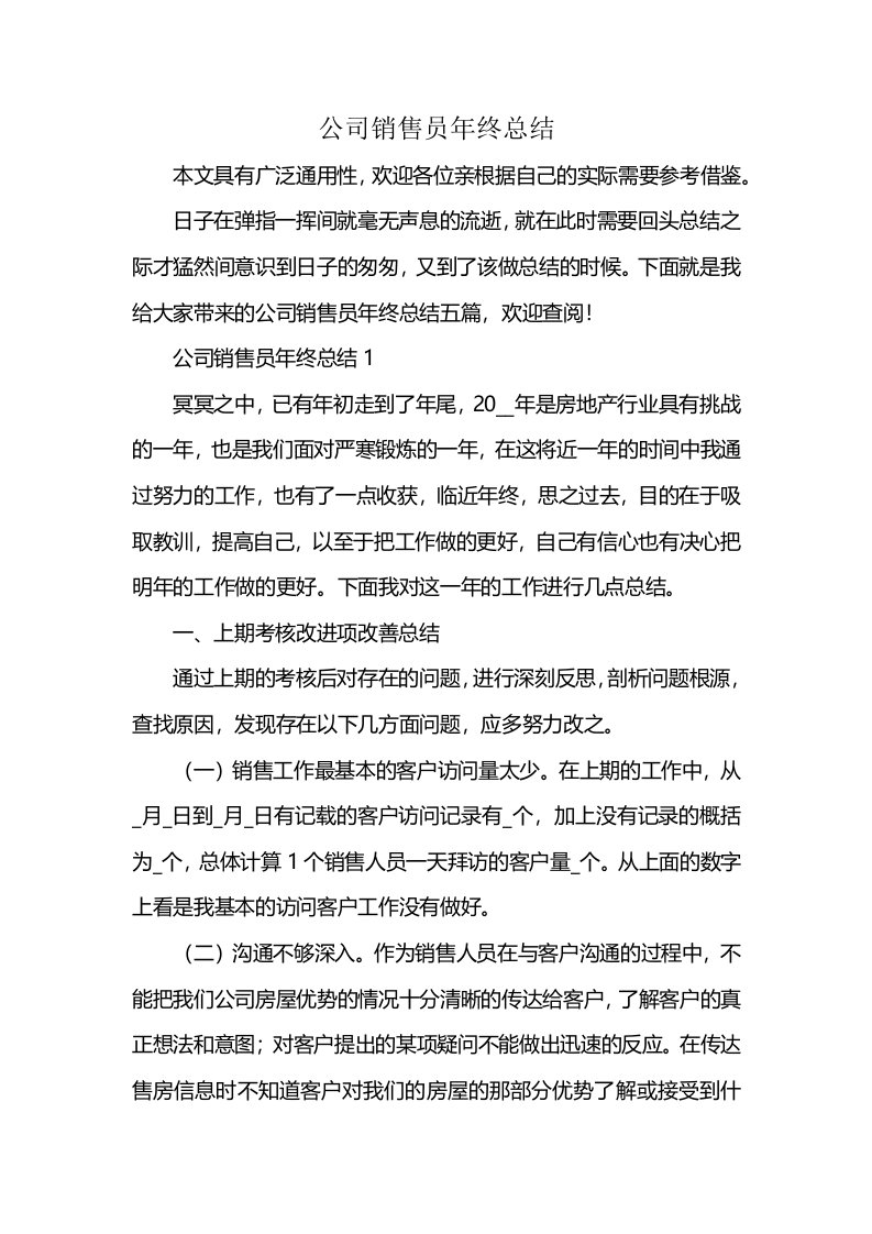 公司销售员年终总结