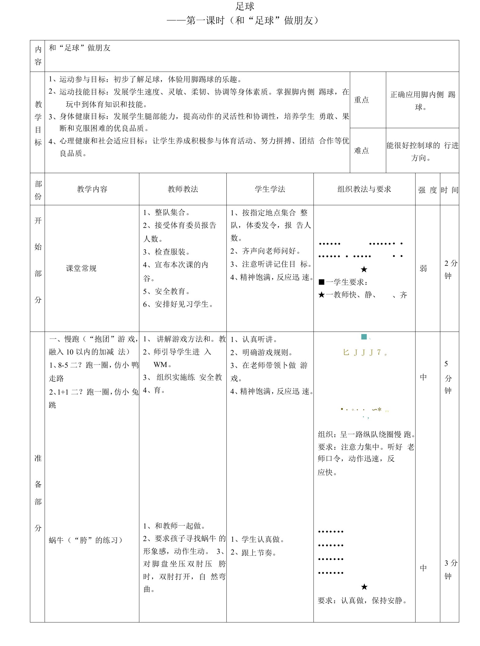 小学体育与健康人教二年级全一册第三部分体育运动技能张晓芳足球教案