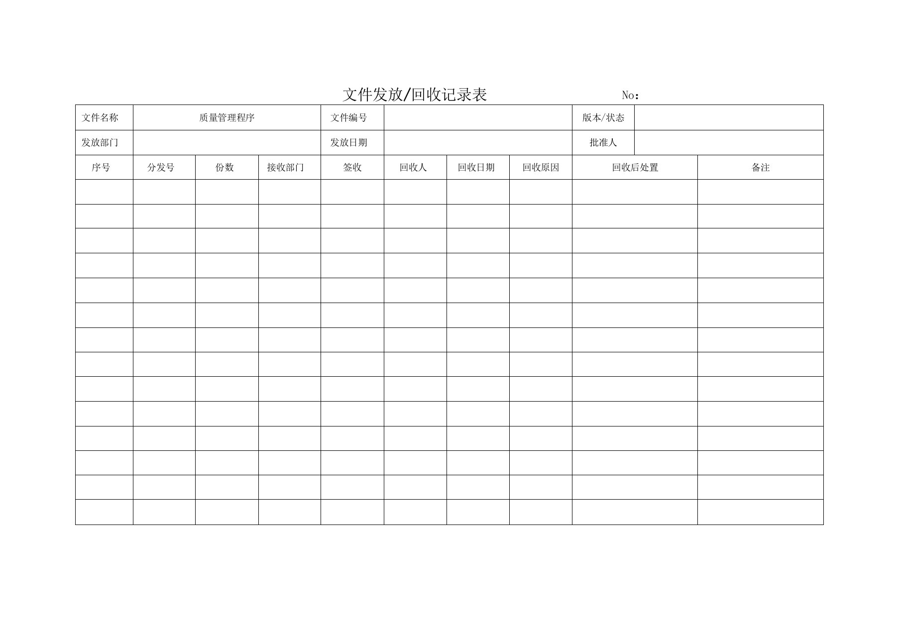 医疗器械经营企业记录表格(质量记录表格)