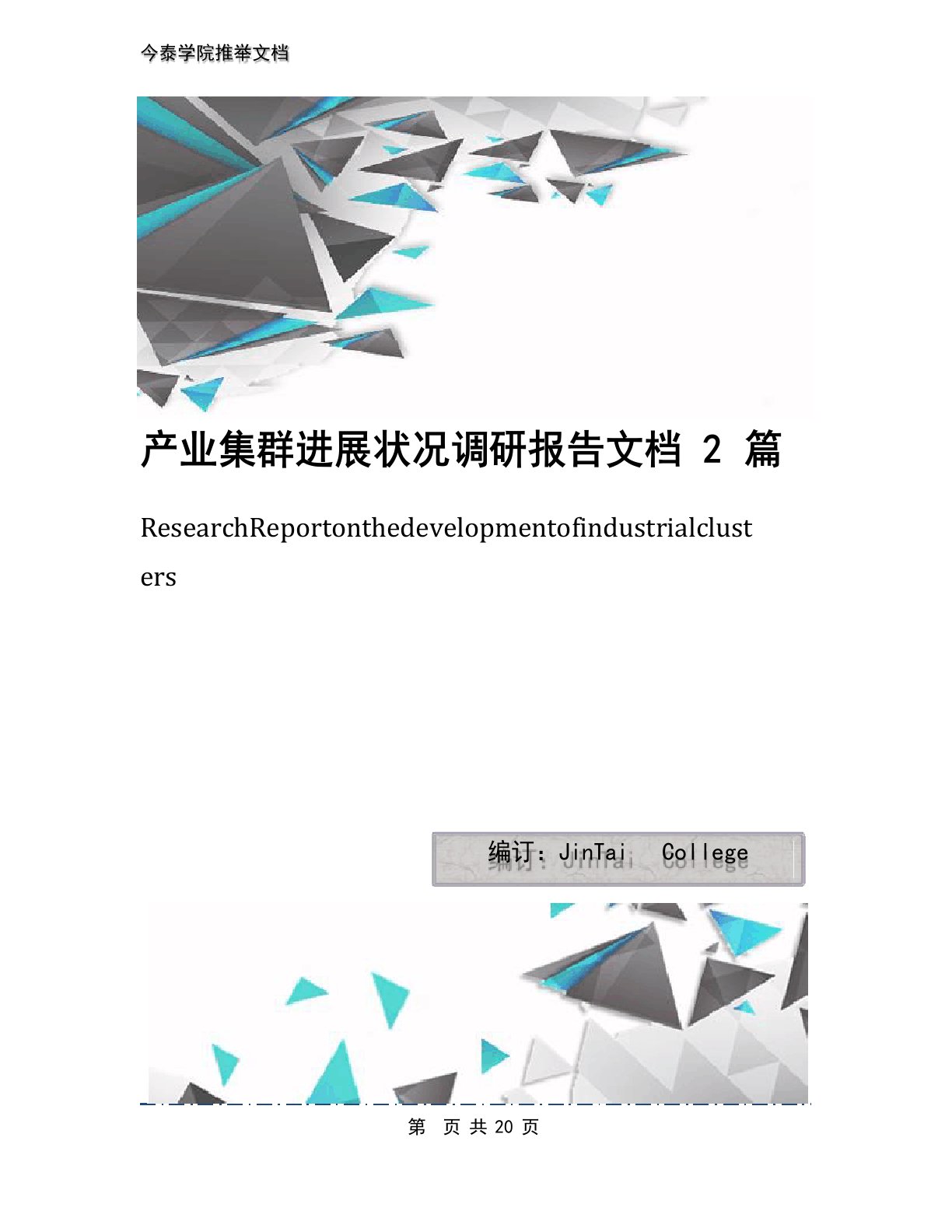 产业集群发展状况调研报告文档