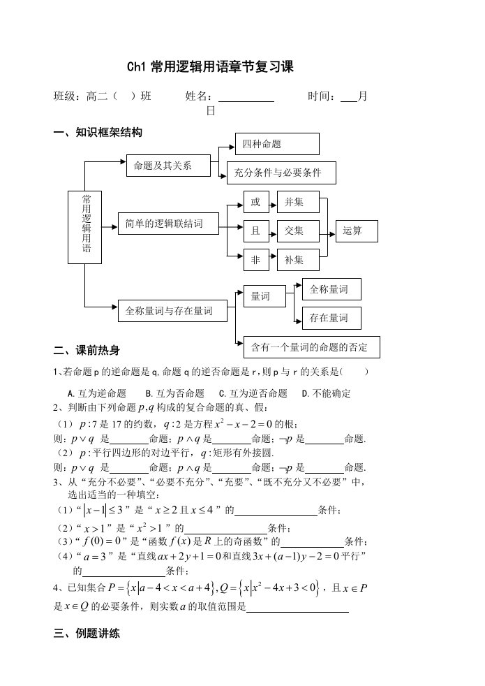 59Ch1常用逻辑用语章节复习课