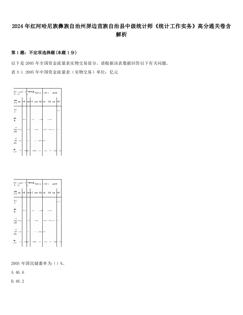 2024年红河哈尼族彝族自治州屏边苗族自治县中级统计师《统计工作实务》高分通关卷含解析