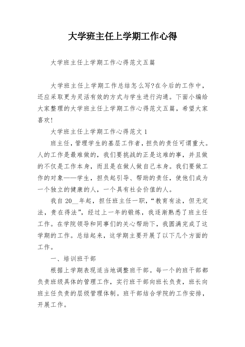 大学班主任上学期工作心得