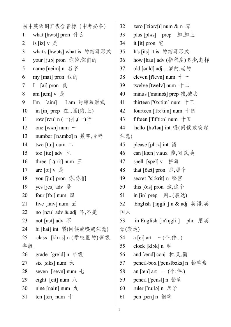 初中英语词汇表2182个(含音标)