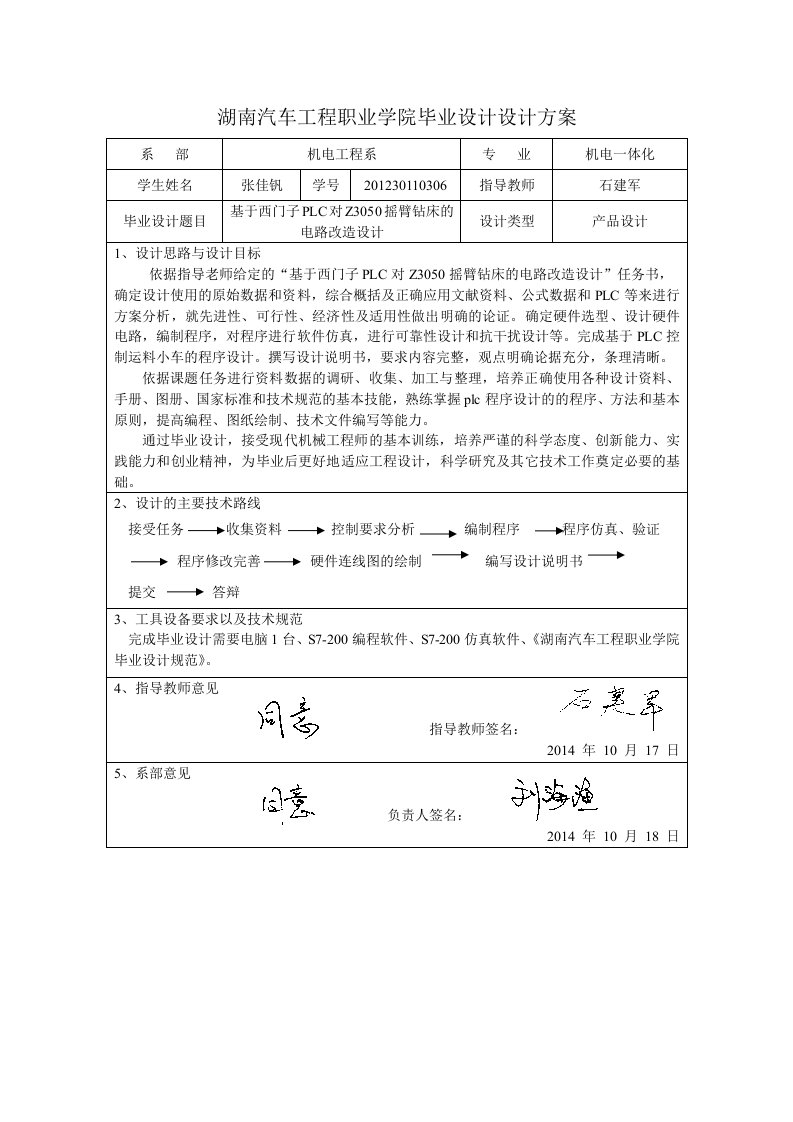 湖南汽车工程职业学院毕业设计设计方案