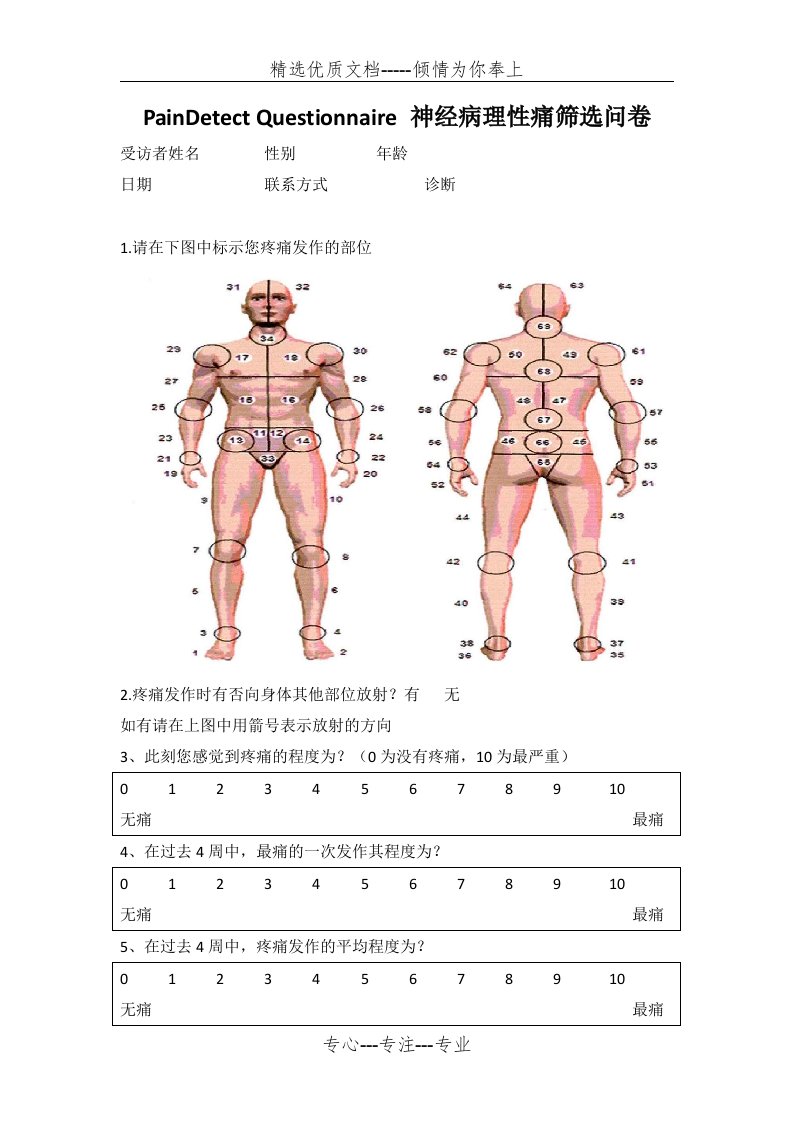 PainDetect-Questionnaire-神经病理性痛筛选问卷(共2页)