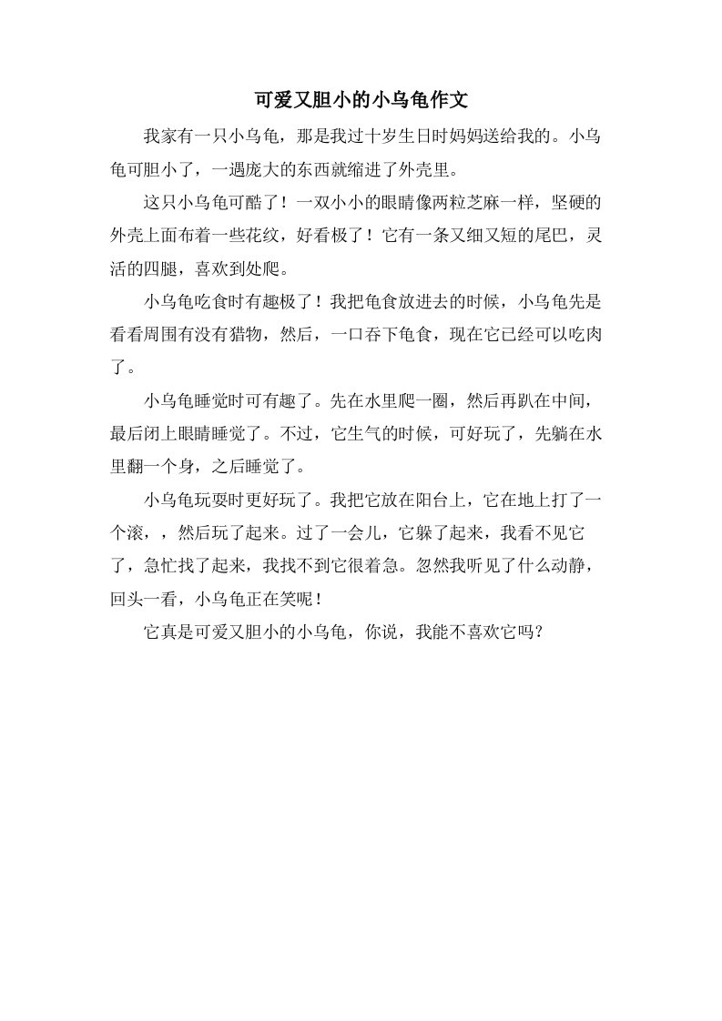 可爱又胆小的小乌龟作文