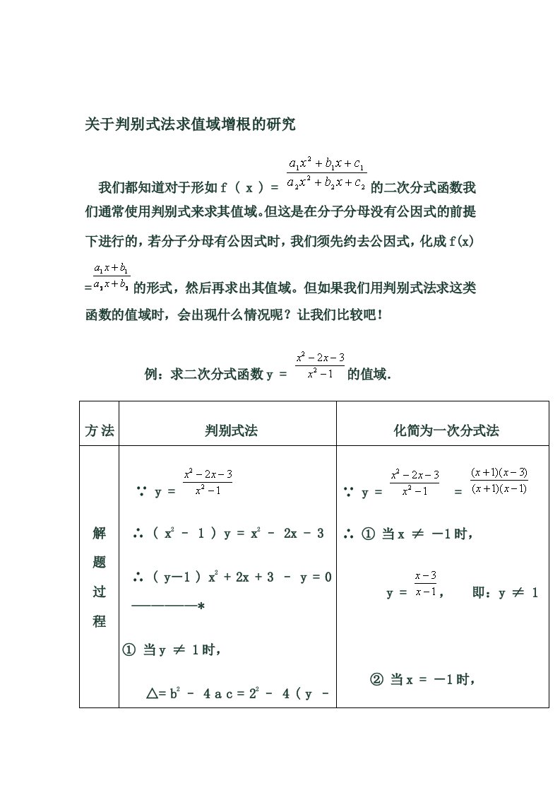 判别式法求值域