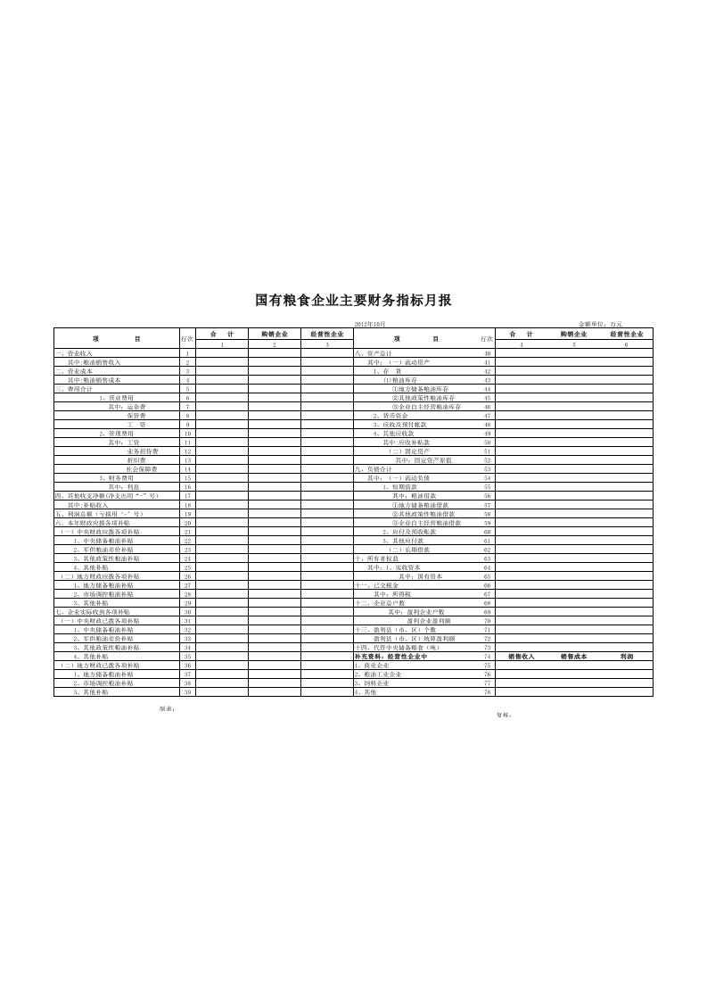 粮食企业会计报表模版