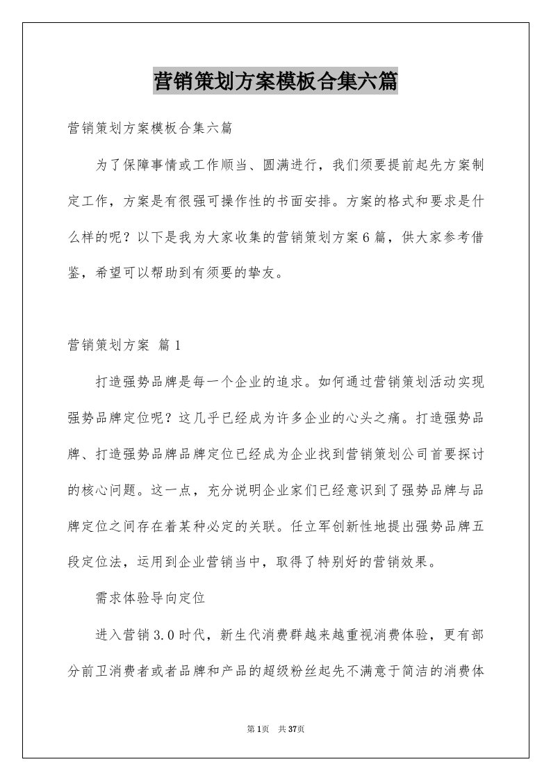 营销策划方案模板合集六篇例文