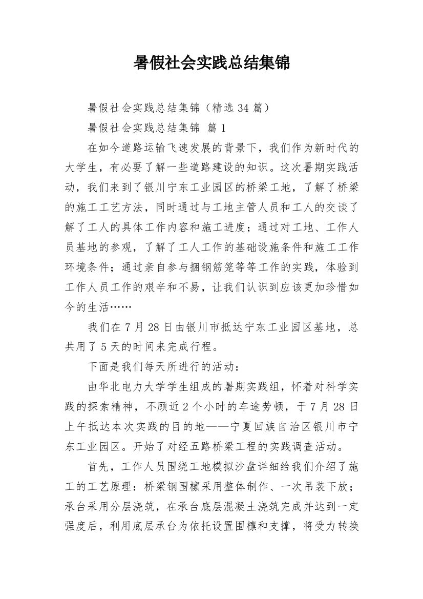 暑假社会实践总结集锦