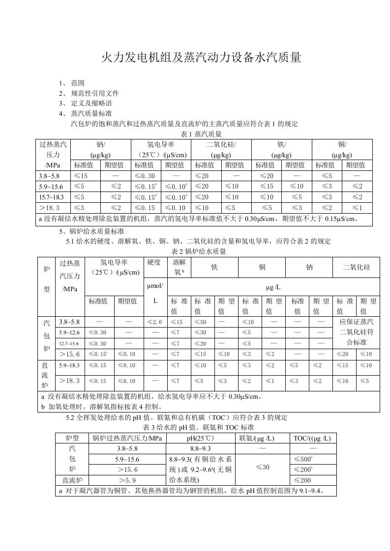 火力发电机组及蒸汽动力设备水汽质量