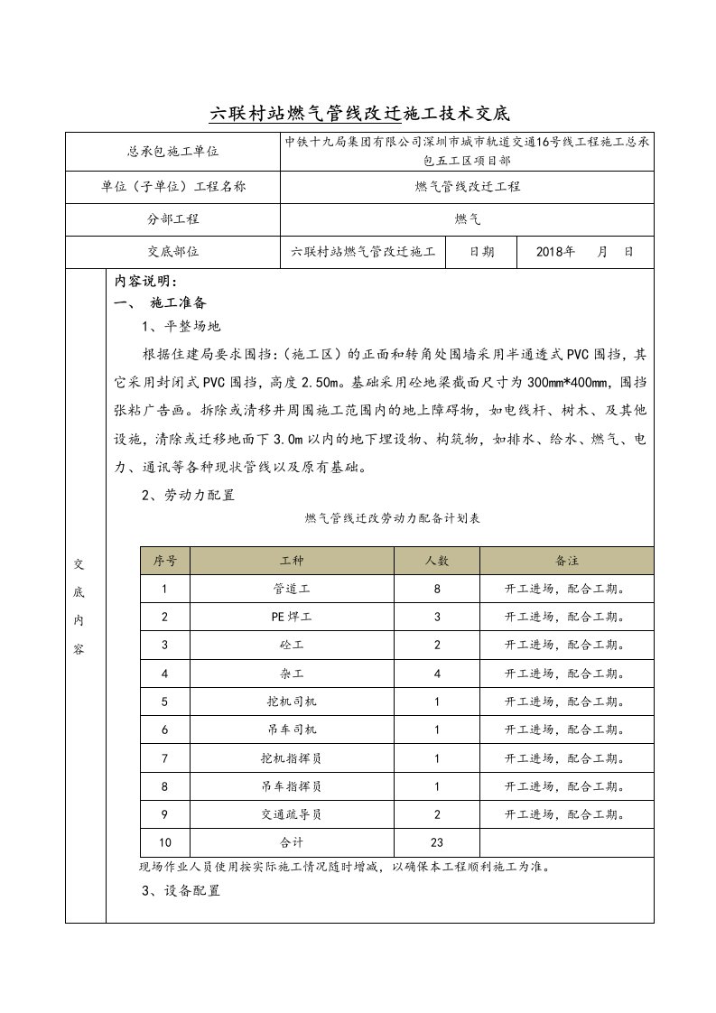 燃气管线迁改施工技术交底大全