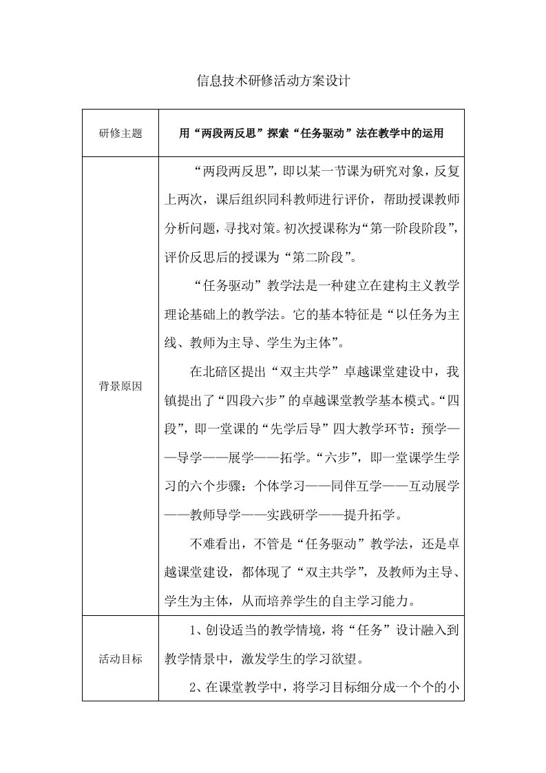 信息技术研修活动设计方案