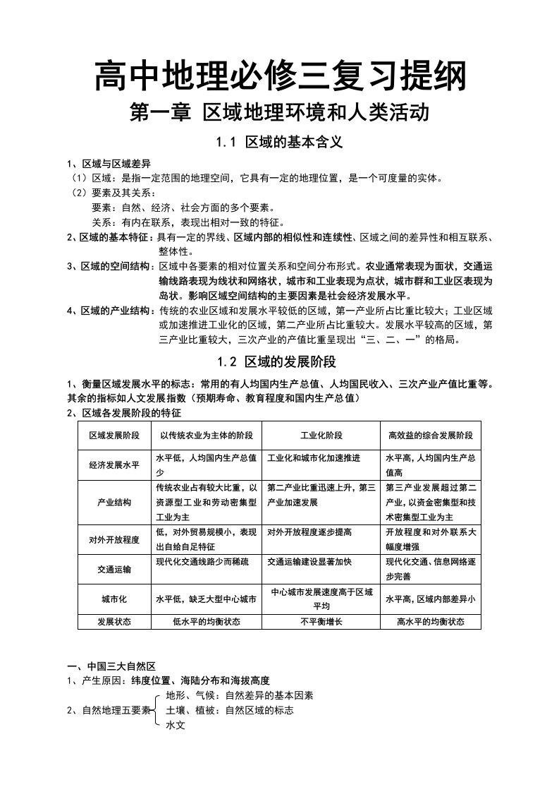 中图版高中地理必修三