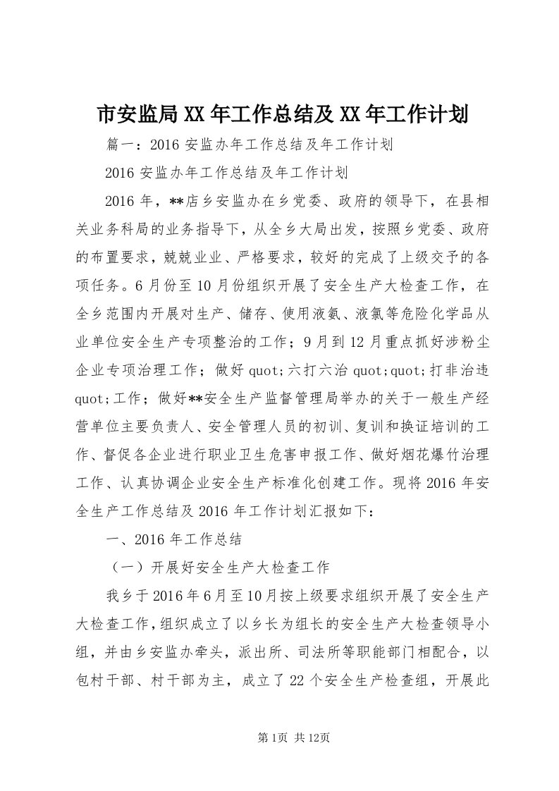 5市安监局某年工作总结及某年工作计划