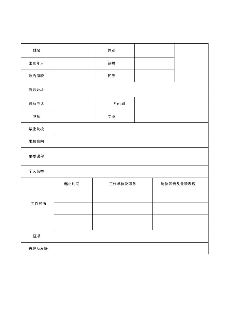 个人简历表格word电子版下载