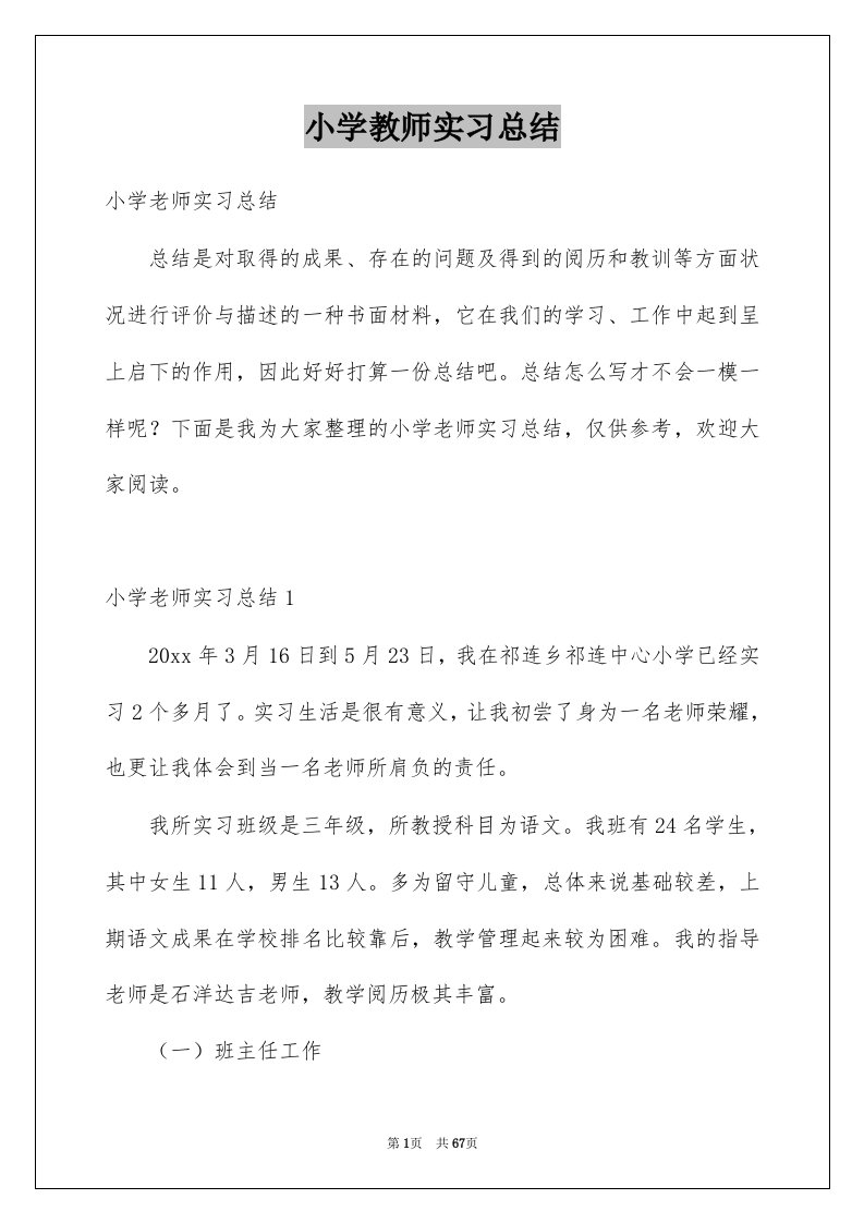 小学教师实习总结例文2