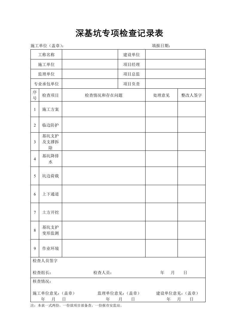 深基坑专项检查记录表