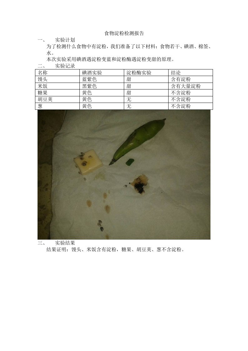 食物淀粉检测报告