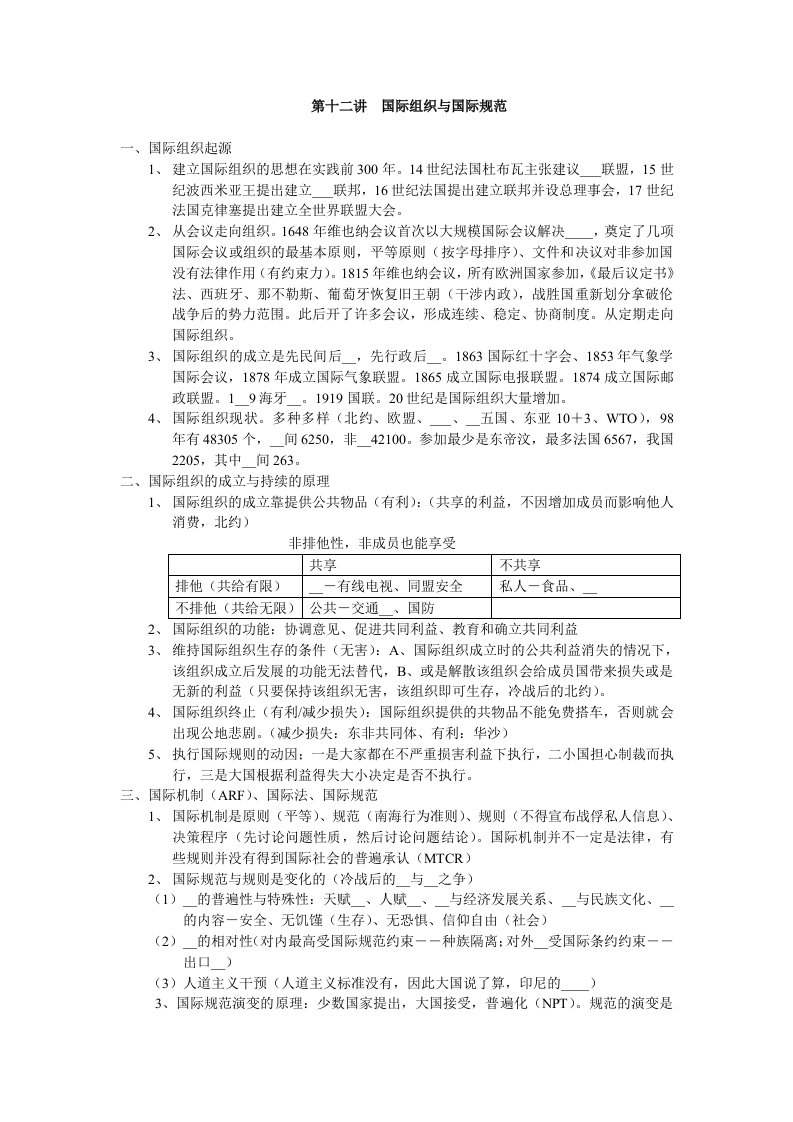 国际关系第十二讲国际组织与国际规范