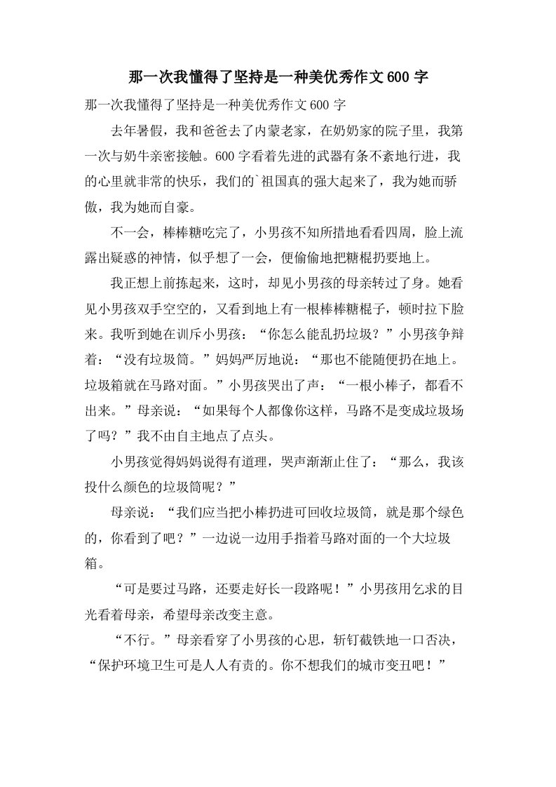 那一次我懂得了坚持是一种美作文600字