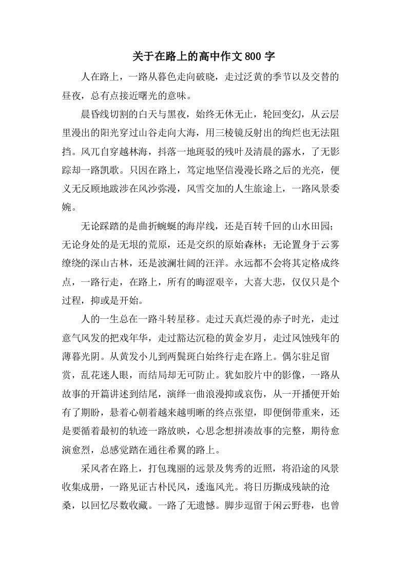 关于在路上的高中作文800字