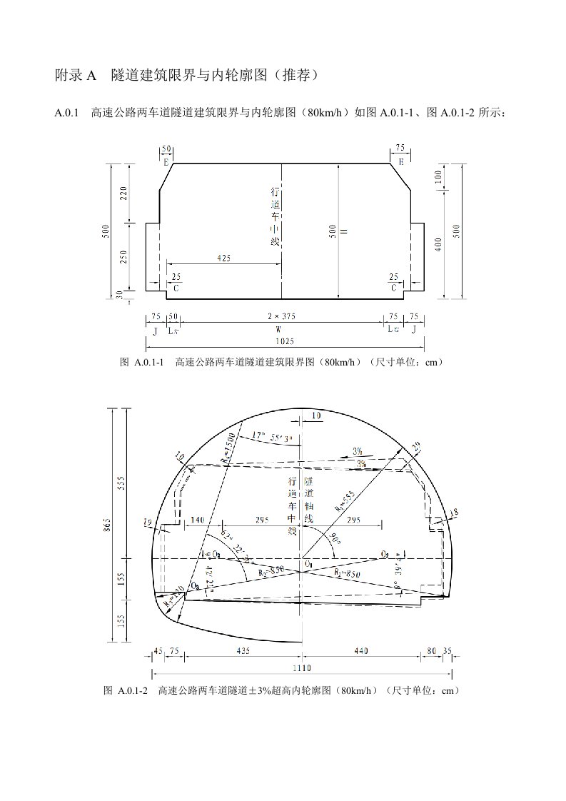 高速公路隧道建筑限界与内轮廓图、隧道支护参数建议表