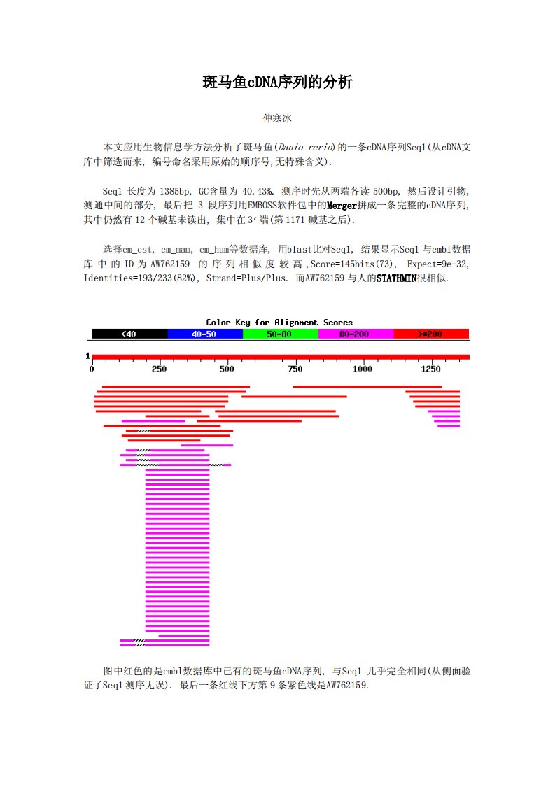 斑马鱼cdna序列的分析