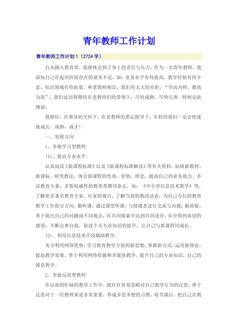 青年教师工作计划