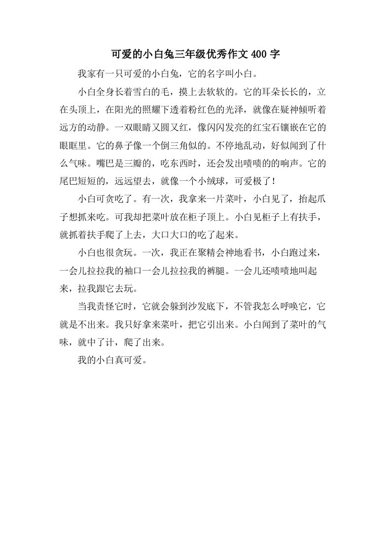 可爱的小白兔三年级作文400字