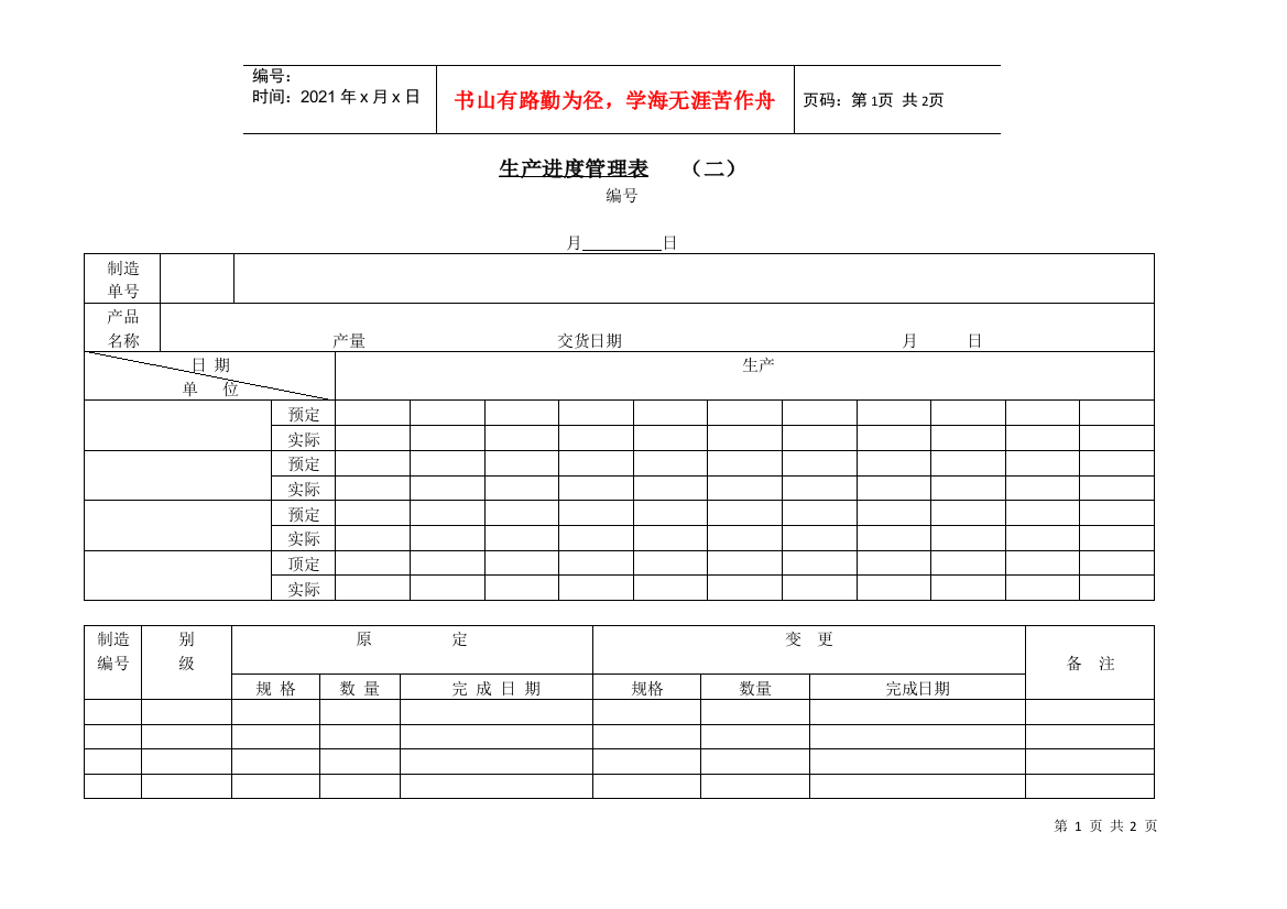 生产进度管理表(二)