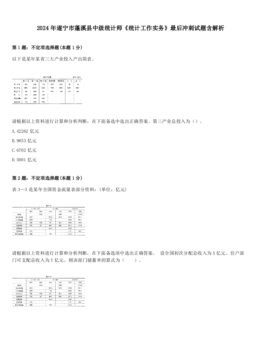 2024年遂宁市蓬溪县中级统计师《统计工作实务》最后冲刺试题含解析